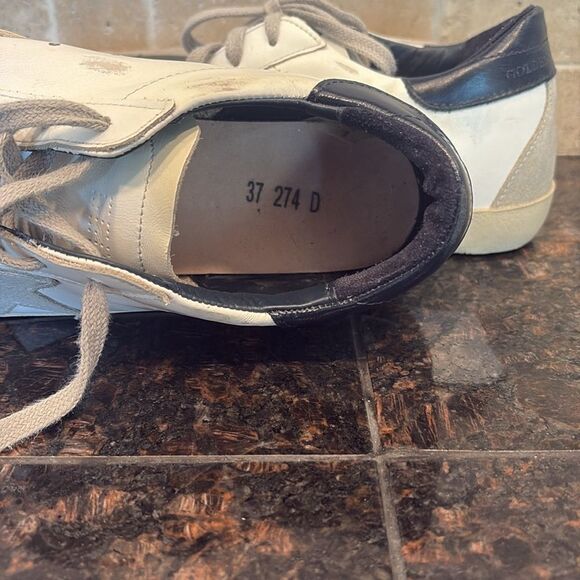 Golden Goose & Dust Bag Super Star White, Gray, Blue Leather Sneakers - Picture 12 of 14